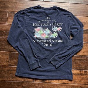 Vineyard Vines Adult Shirt XS Navy Long Sleeve Whale Kentucky Derby 2016 Men's